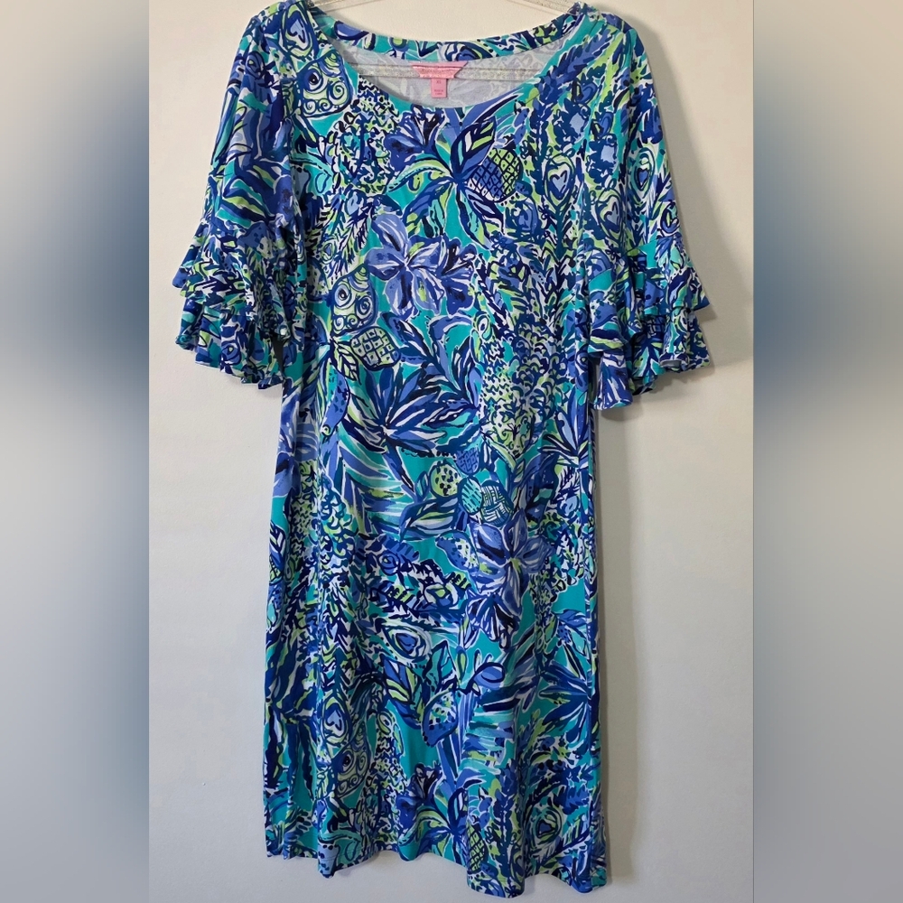 Lilly Pulitzer Lula Dress Pineapples Resort Wear Ruffle Sleeve Preppy Sz Xs